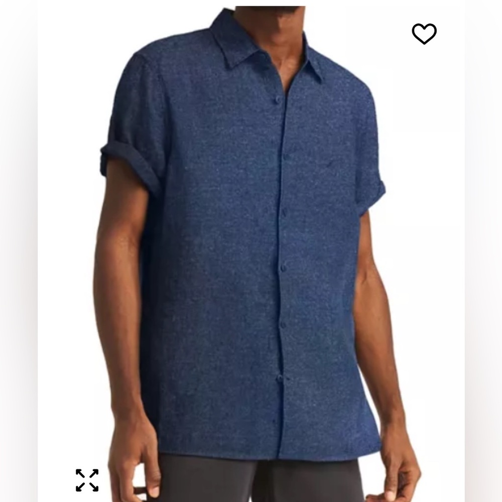 NWT-Nautica Mens Short Sleeve Solid Linen Button Up Shirt